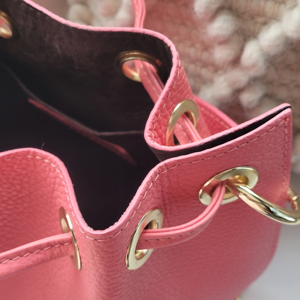 Anna Paola Pink Mini Bucket Bag with Gold Chain - Picture 11 of 12